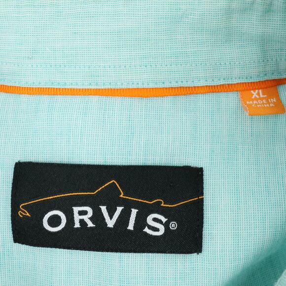 Orvis Shirt Mens 2XL Blue Green Linen Blend Pockets Button Down Casual Gorpcore - Picture 14 of 16